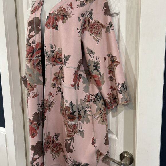 Philosophy Pink Floral Faux Leather Suede Duster Long Jacket Plus Size 1X - Picture 2 of 14